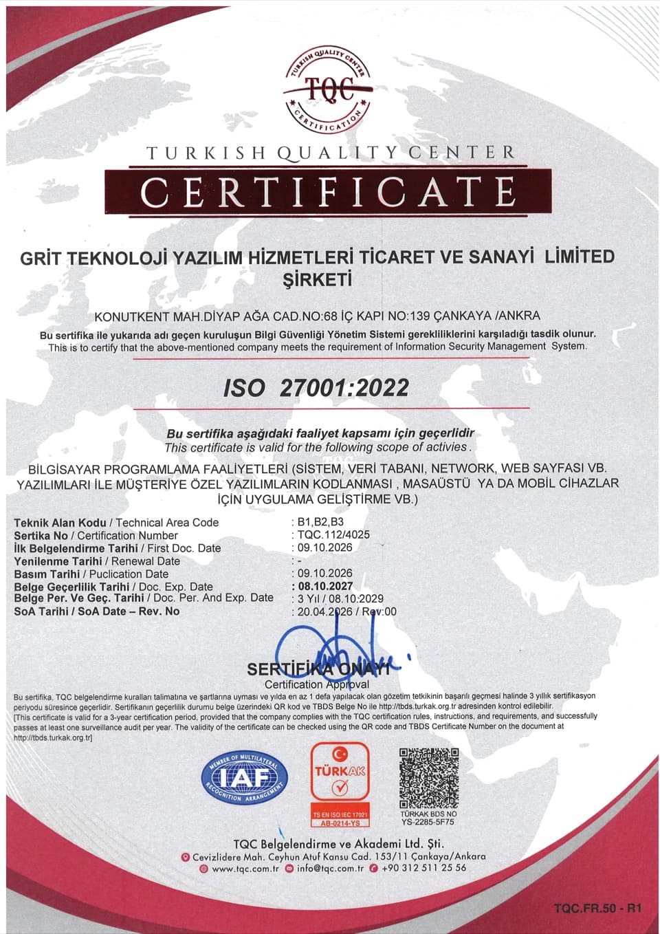 ISO 27001:2022 sertifikası